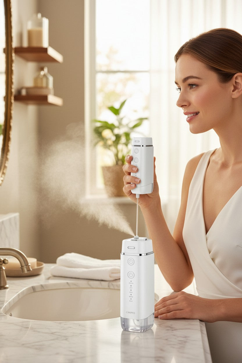 Exquisite Deal Shop CNAPES 2-in-1 cordless water flosser with humidification function, 175ml tank, USB-C rechargeable.