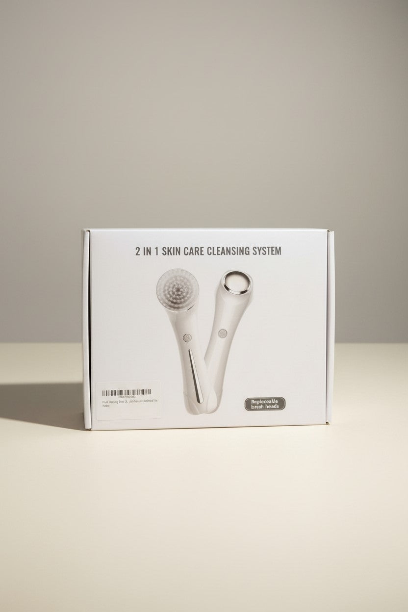 Exquisite Deal Shop 2-in-1 facial cleansing brush with soft bristle and silicone heads, USB rechargeable, waterproof.