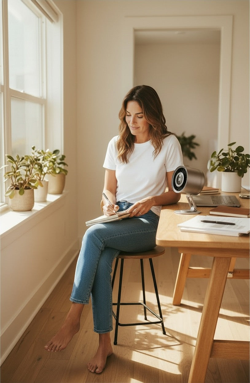 Exquisite Deal Shop silver foldable metal desktop fan, USB rechargeable, ideal for office or home use.