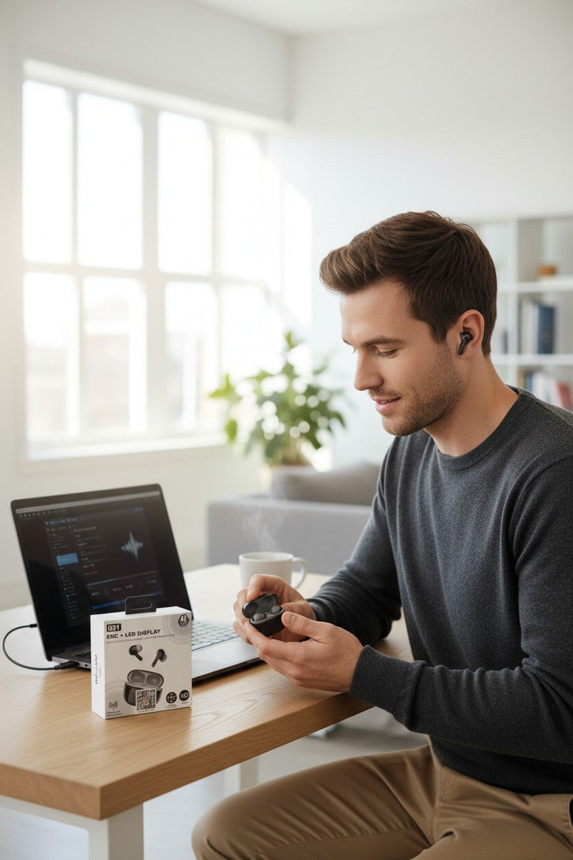 Exquisite Deal Shop G01 AI Translator Earbuds with ENC, LED display case, and wireless Bluetooth connectivity.