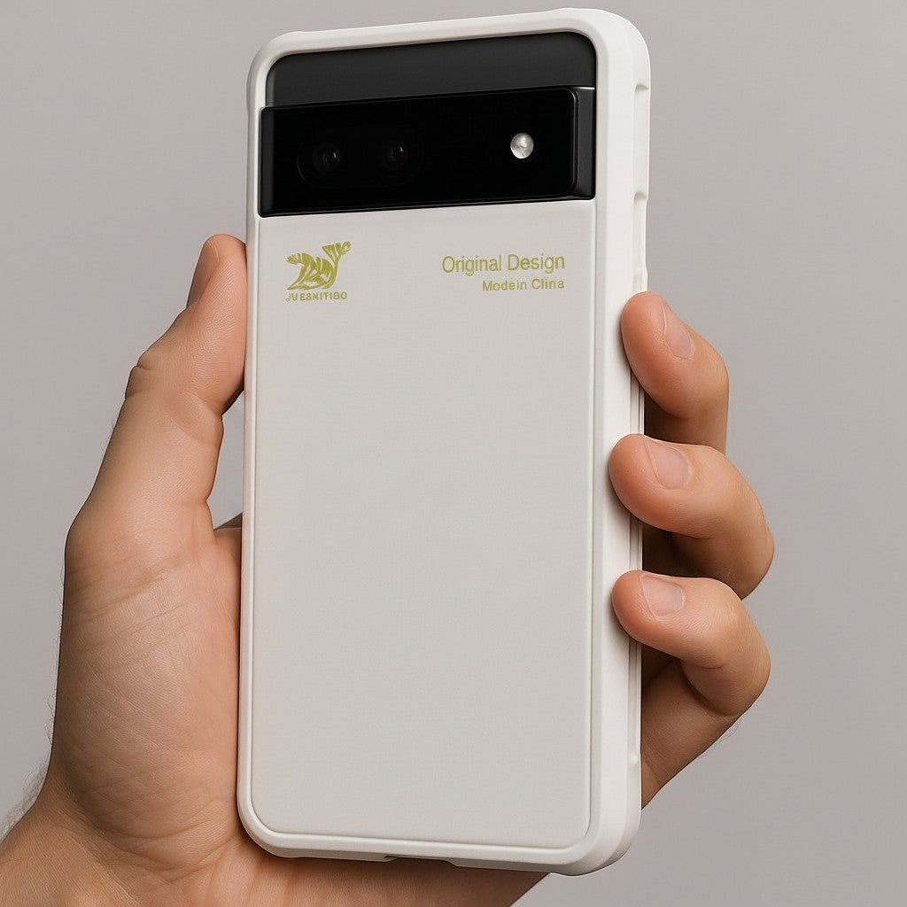 Exquisite Deal Shop white Google Pixel case with shockproof design and unique gold lettering.