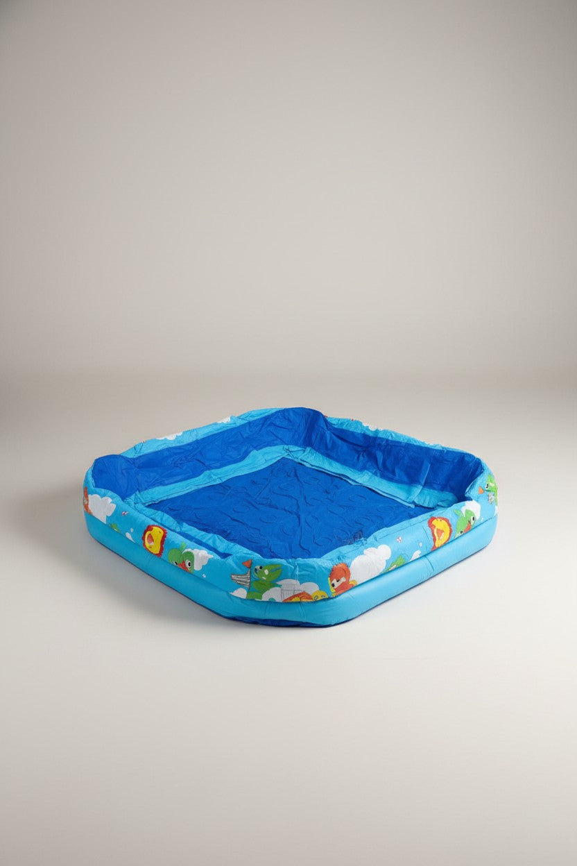 Exquisite Deal Shop blue inflatable tanning pool float with sprinkler for adults. Features a shallow basin and built-in misting ring.