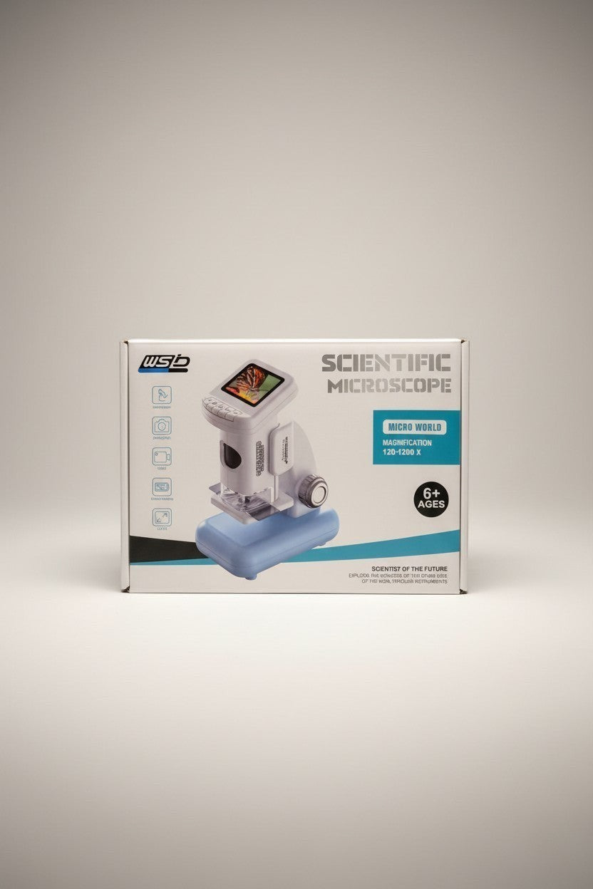 Exquisite Deal Shop kids LCD scientific microscope with 100X-1200X magnification and USB-C charging.