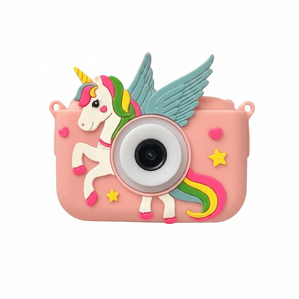 Exquisite Deal Shop pink unicorn digital camera for kids with wings, rainbow tail, and 1080P HD video.