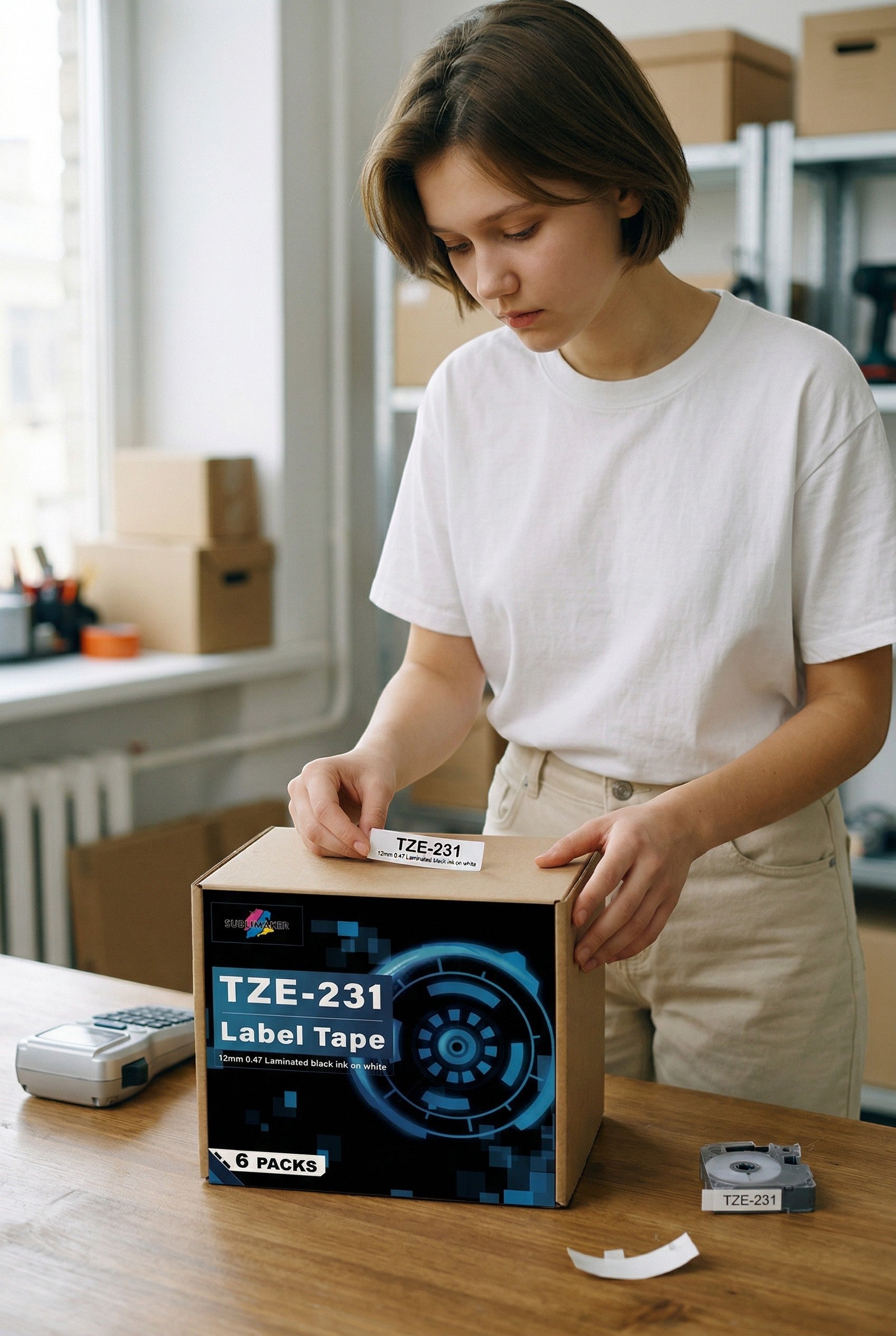 Exquisite Deal Shop Laminated Label Tape, black ink on white, 6-pack for home and office organization.