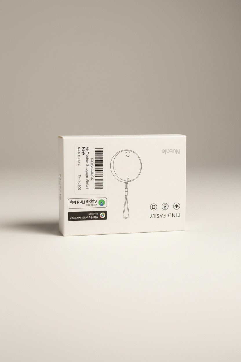 Exquisite Deal Shop Nutale F20X white air tracker keychain, works with Apple Find My for locating keys and luggage.