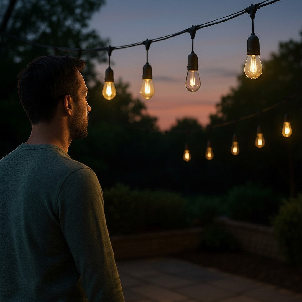 Exquisite Deal Shop NEARPOW TE-P010 outdoor dimmer with 2 outlets, controlling patio string lights with remote control.