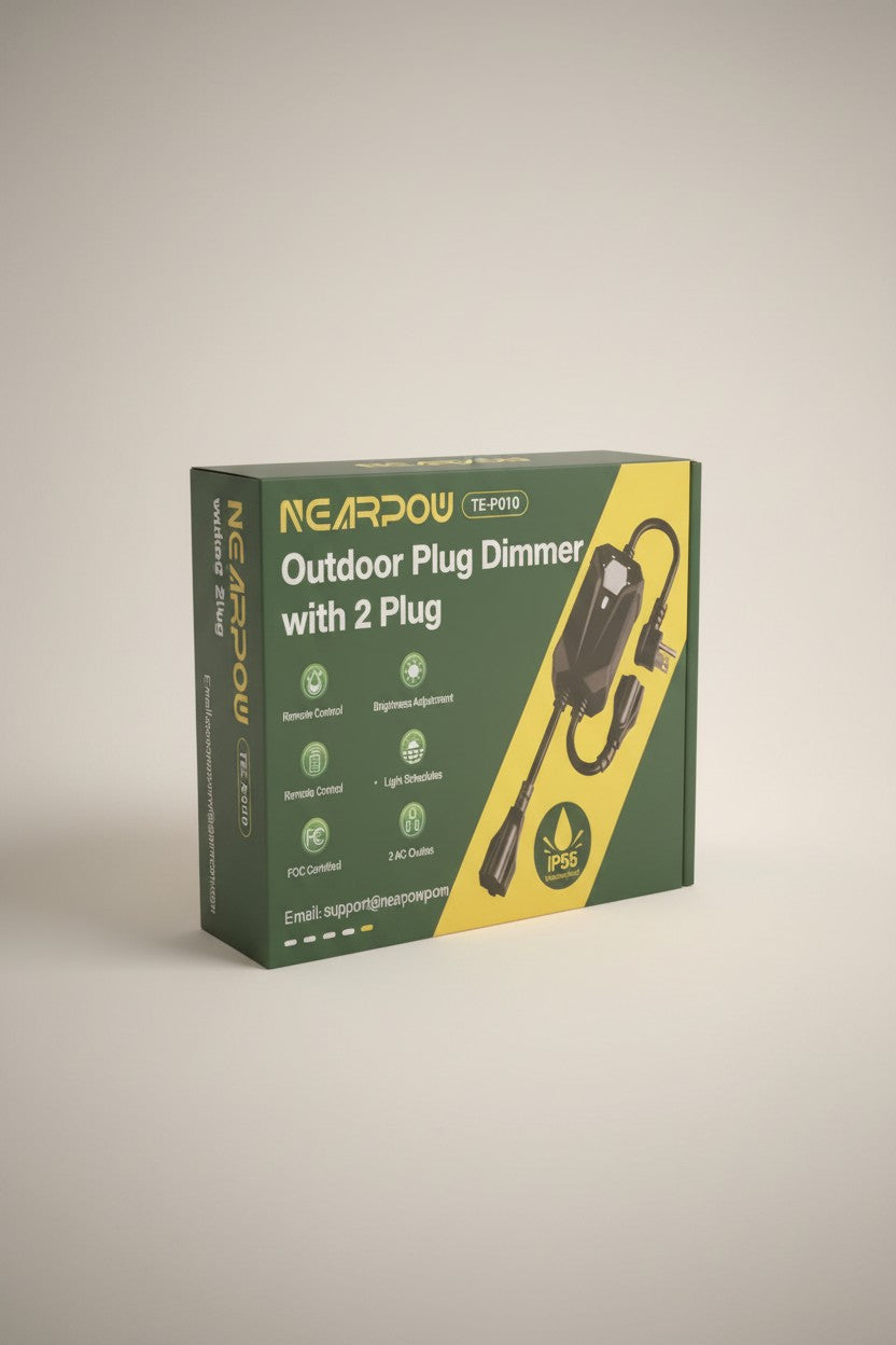 Exquisite Deal Shop NEARPOW TE-P010 outdoor plug dimmer with 2 weatherproof outlets and remote control.