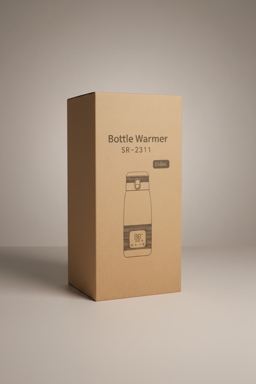 Exquisite Deal Shop SR-2311 portable bottle warmer, 350ml capacity, with digital temperature display and USB-C charging.