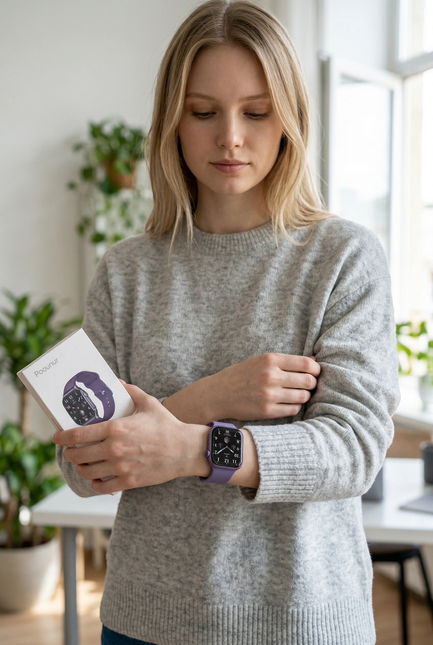 Exquisite Deal Shop purple smartwatch fitness tracker with heart rate monitor and Android 5.0+ compatibility.