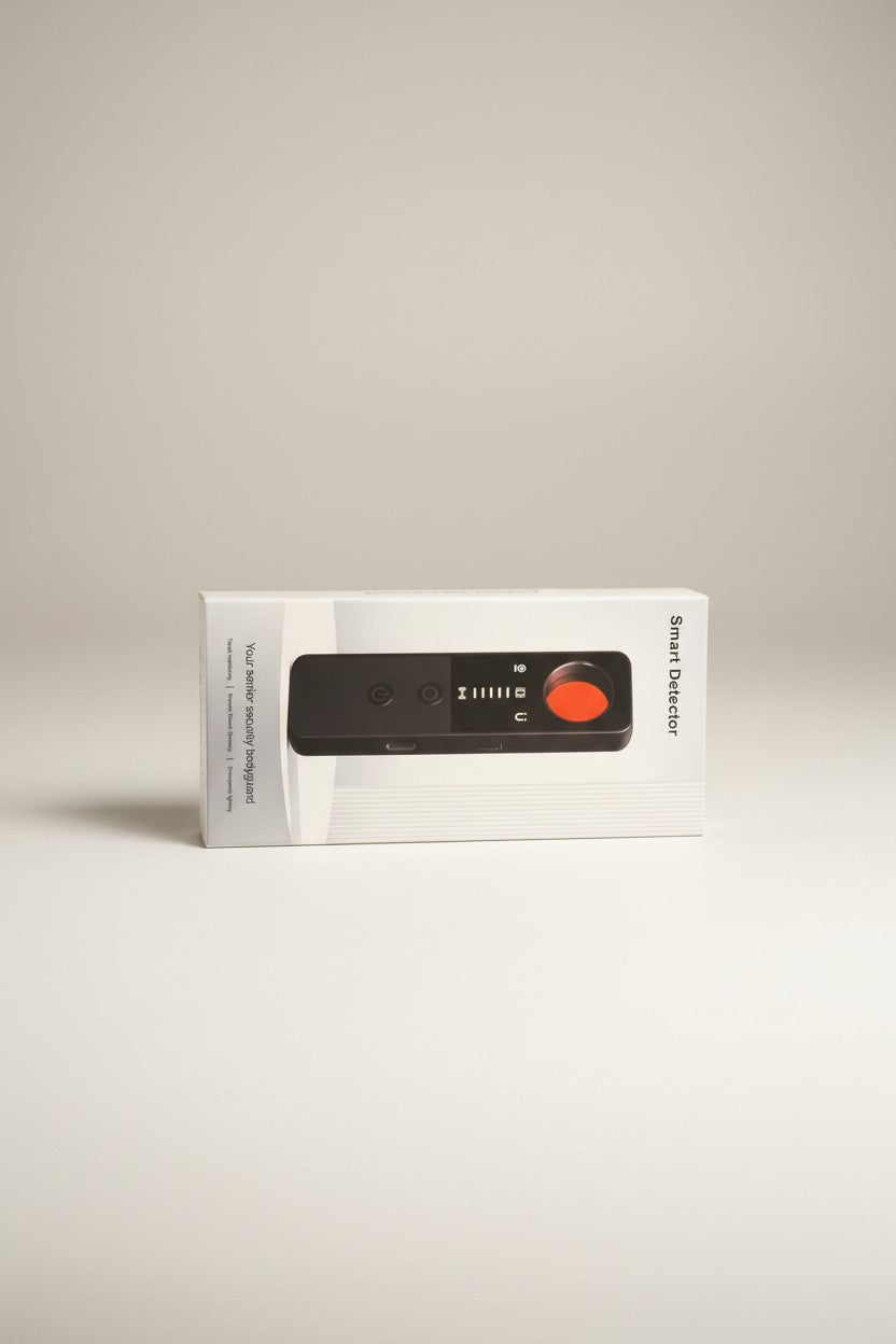 Exquisite Deal Shop Q007 anti-spy detector with LED signal strength indicators and red lens for finding hidden cameras and bugs.