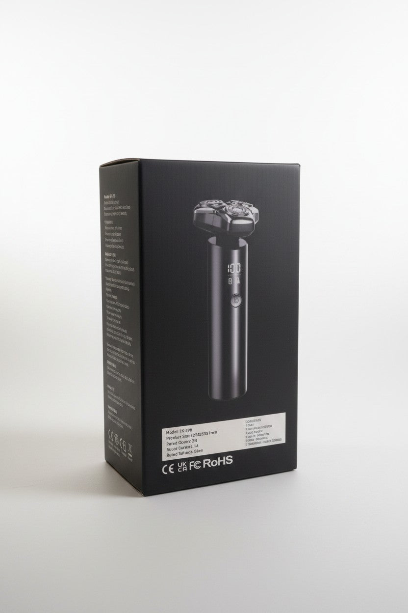 Exquisite Deal Shop TS100 black waterproof rotary electric shaver with LED display and three floating heads.