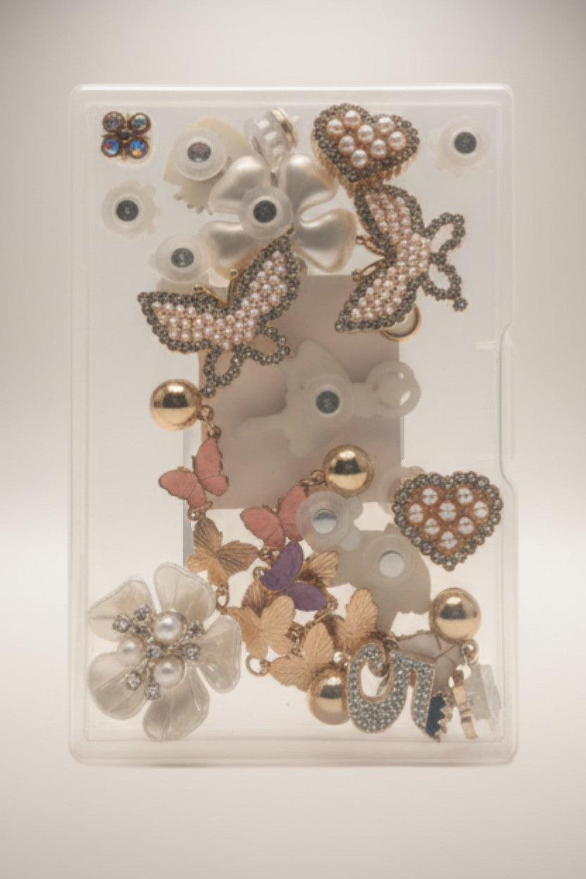 Exquisite Deal Shop DIY sewing shoe charms set with pearl butterflies, flowers, hearts, and letters.