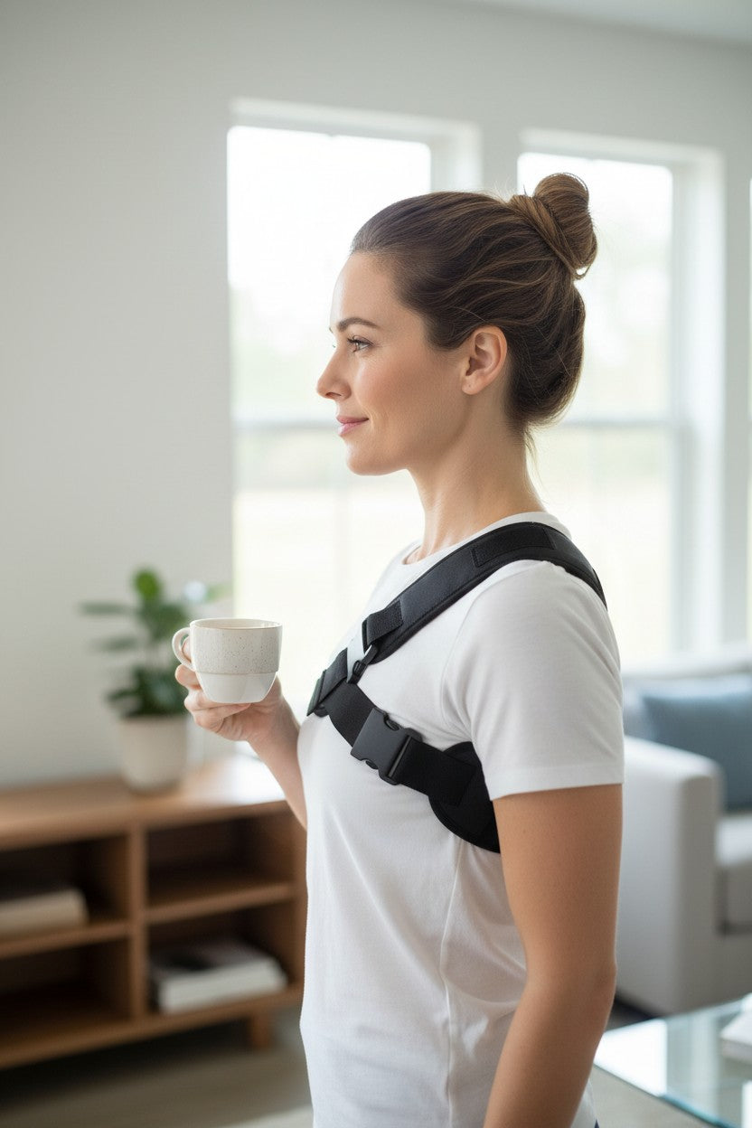 Exquisite Deal Shop large black adjustable shoulder support brace for rotator cuff pain, made of breathable neoprene.