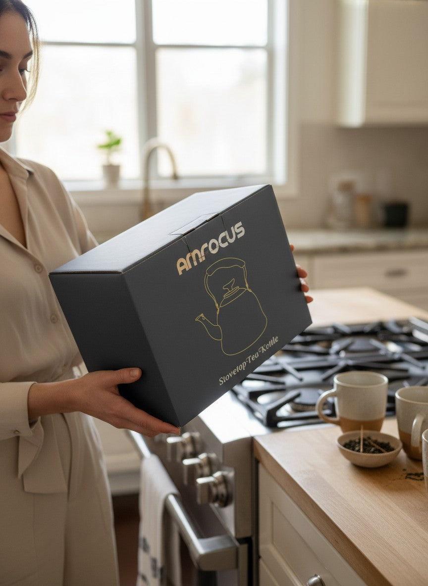 Exquisite Deal Shop stainless steel stovetop whistling tea kettle with a cool-touch handle and mirror finish.