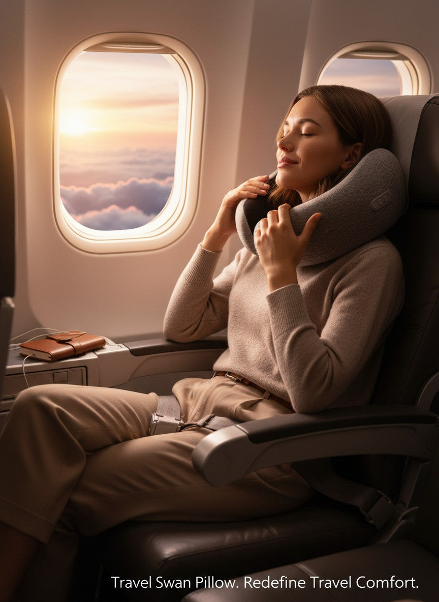 Exquisite Deal Shop Travel Swan Pillow, gray memory foam neck support with curved swan neck design for travel.