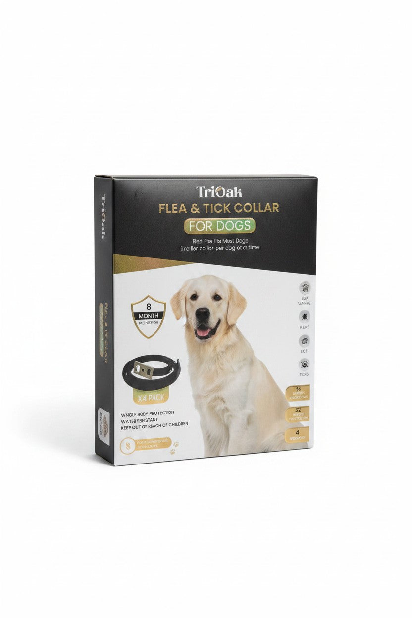 Exquisite Deal Shop TriOak flea and tick collar for dogs, 4-pack, 8-month protection, water-resistant, adjustable.