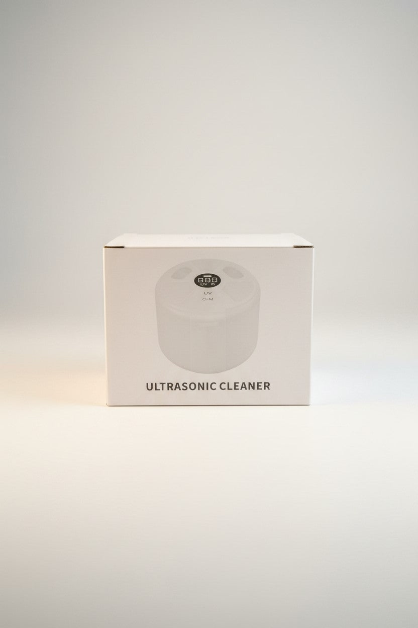 Exquisite Deal Shop white ultrasonic retainer cleaner with UV sterilization and digital display, 200ml capacity.