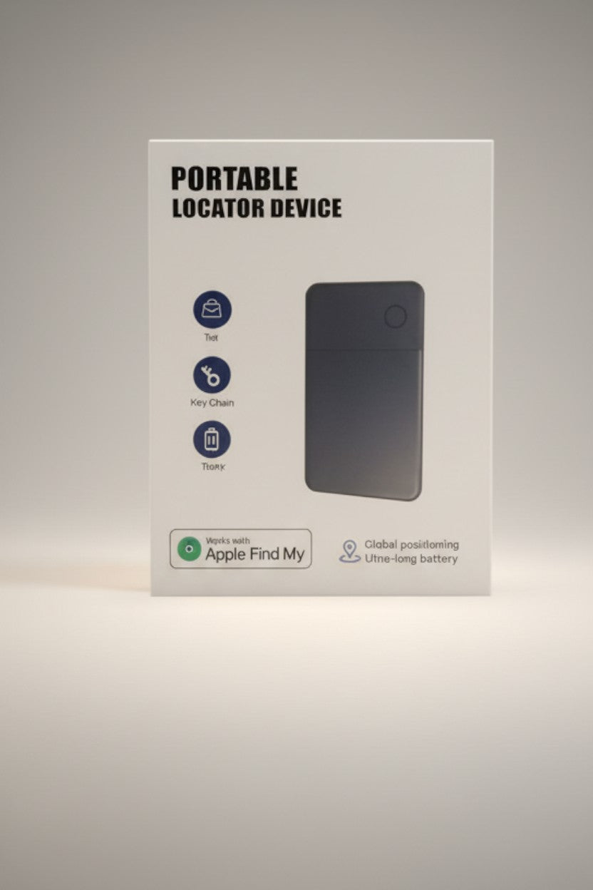 Exquisite Deal Shop portable locator device, credit-card thin, works with Apple Find My, rechargeable, global positioning.