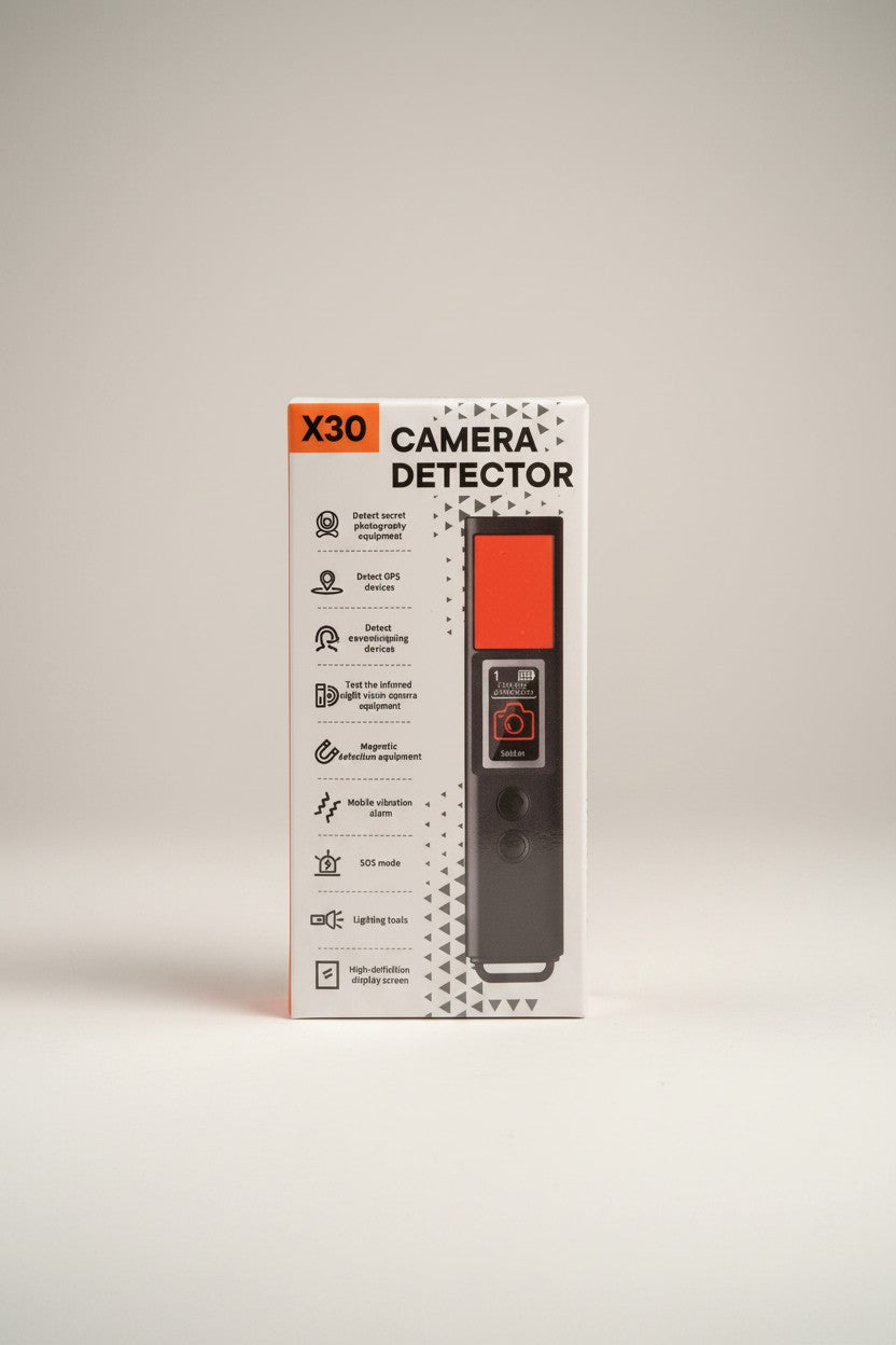 Exquisite Deal Shop X30 hidden camera detector with RF, GPS, and infrared scanning. Features SOS alarm and 25-hour battery.