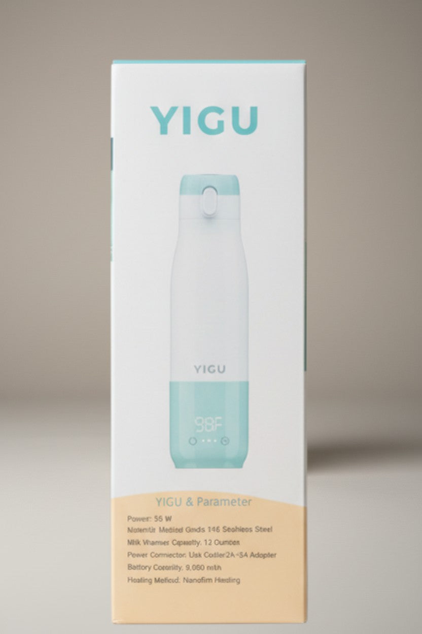 Exquisite Deal Shop YIGU portable bottle warmer with 316 steel, 9000mAh battery, and LED display showing 98F.