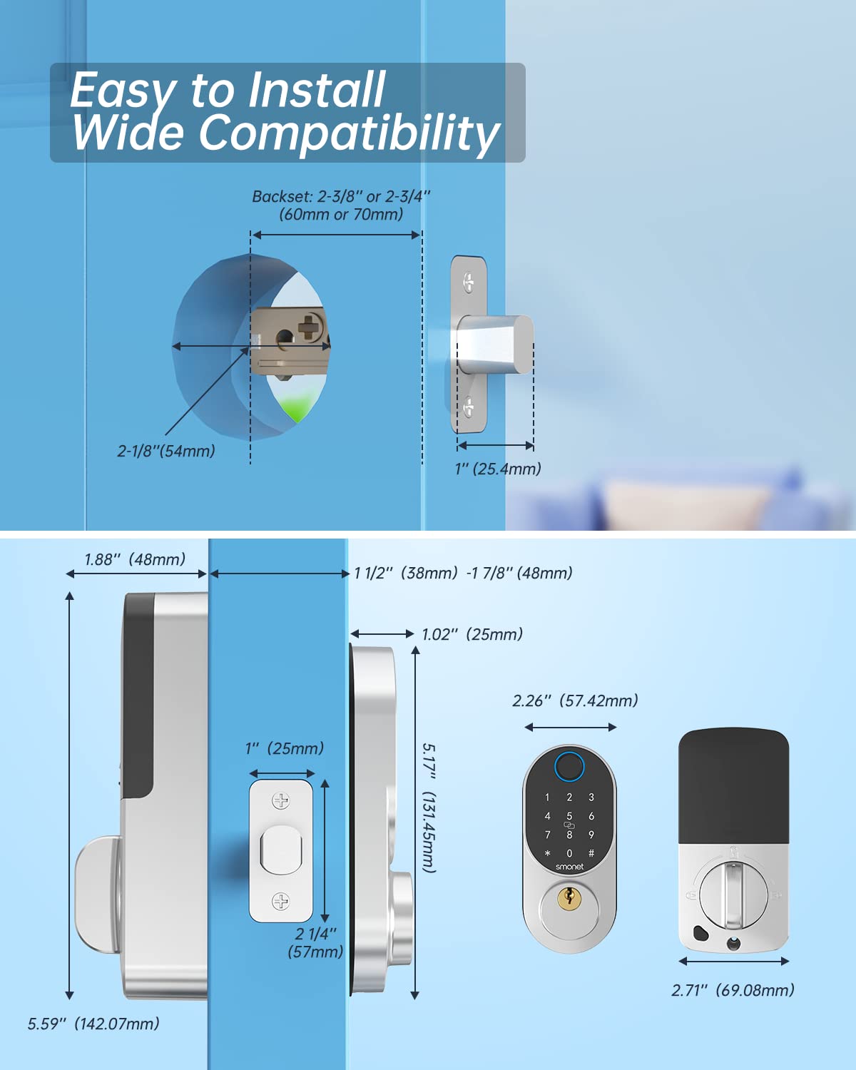 Smonet smart digital door lock Keyless Entry Front Door Lock