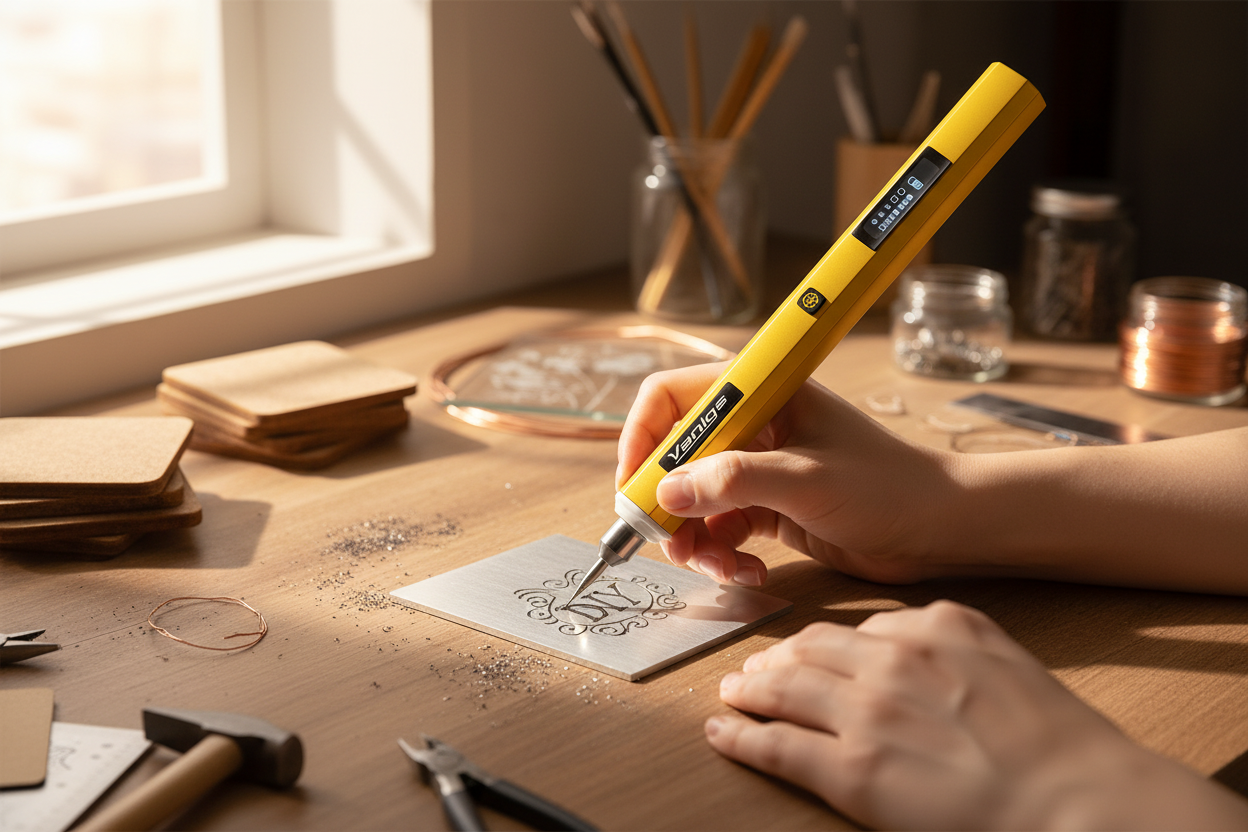 Person using cordless Venlas engraving pen