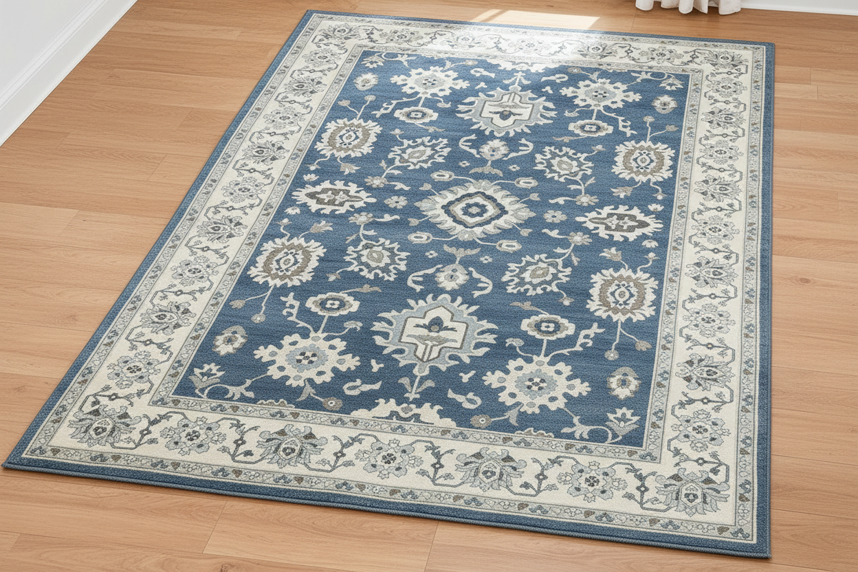 Powder blue boho rug - overhead view