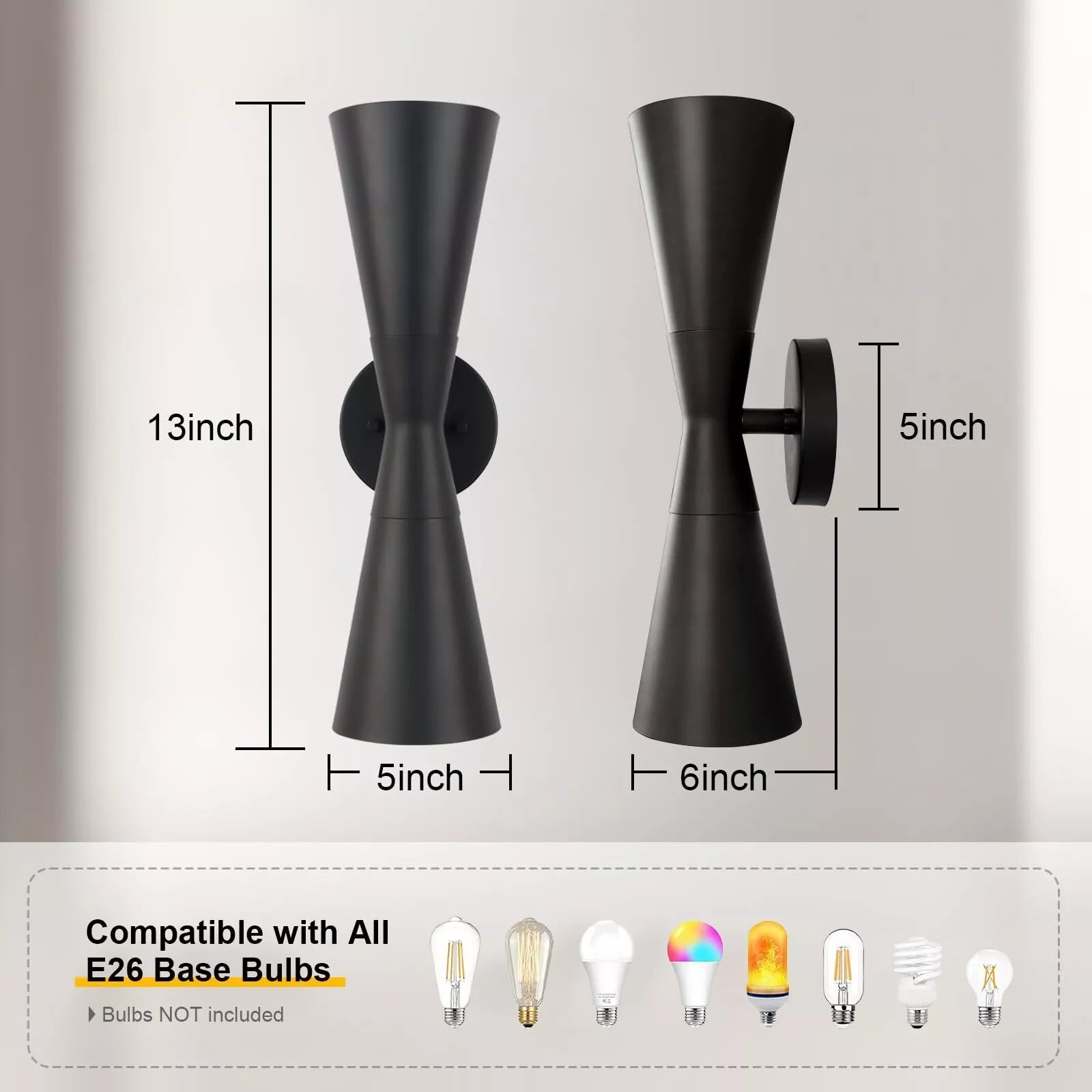 Modern black wall sconce showcases a refined up-and-down lighting design
