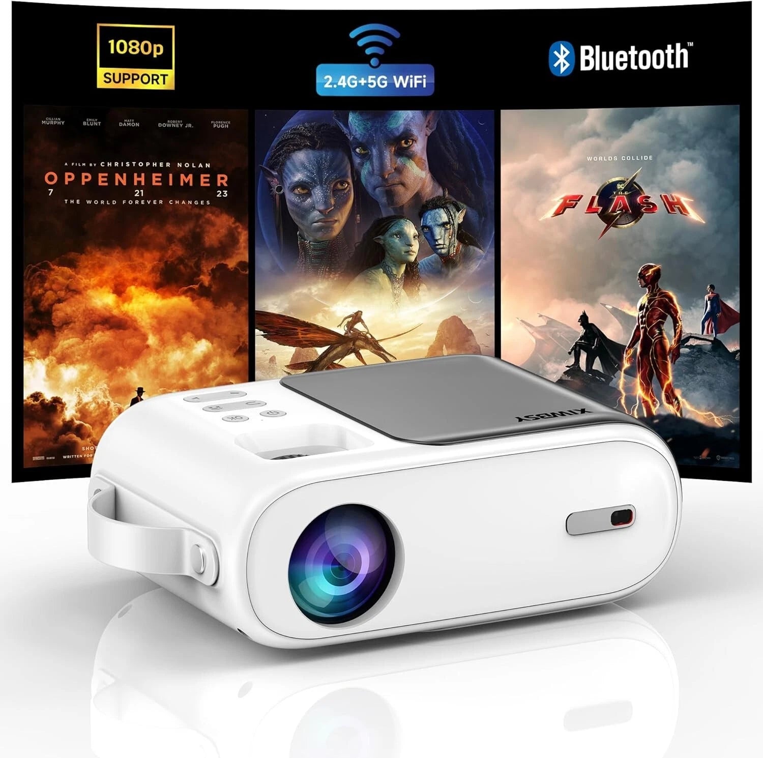 XIWBSY Mini Projector 5G WiFi Portable Projector with Bluetooth Keystone