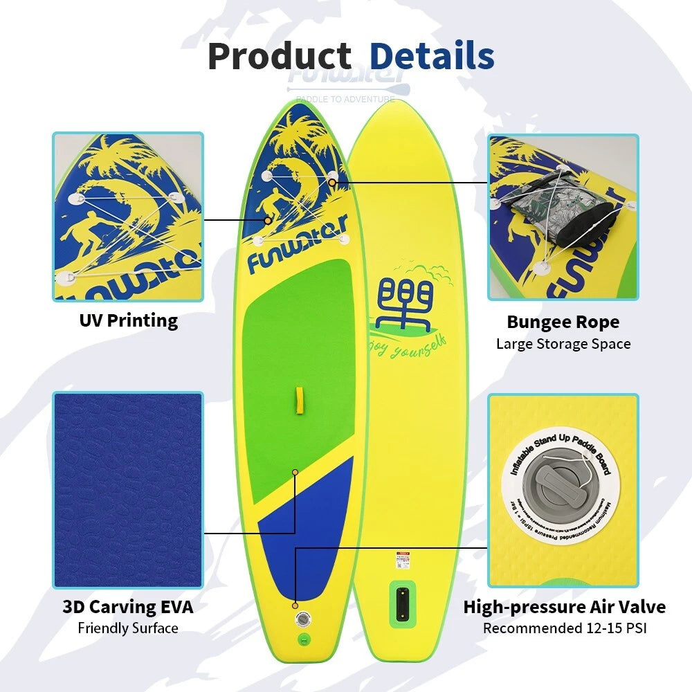 FunWater SUPFW28D Stand Up Paddle Board 138*34*6 inch 419lbs Capacity 12-15 PSI