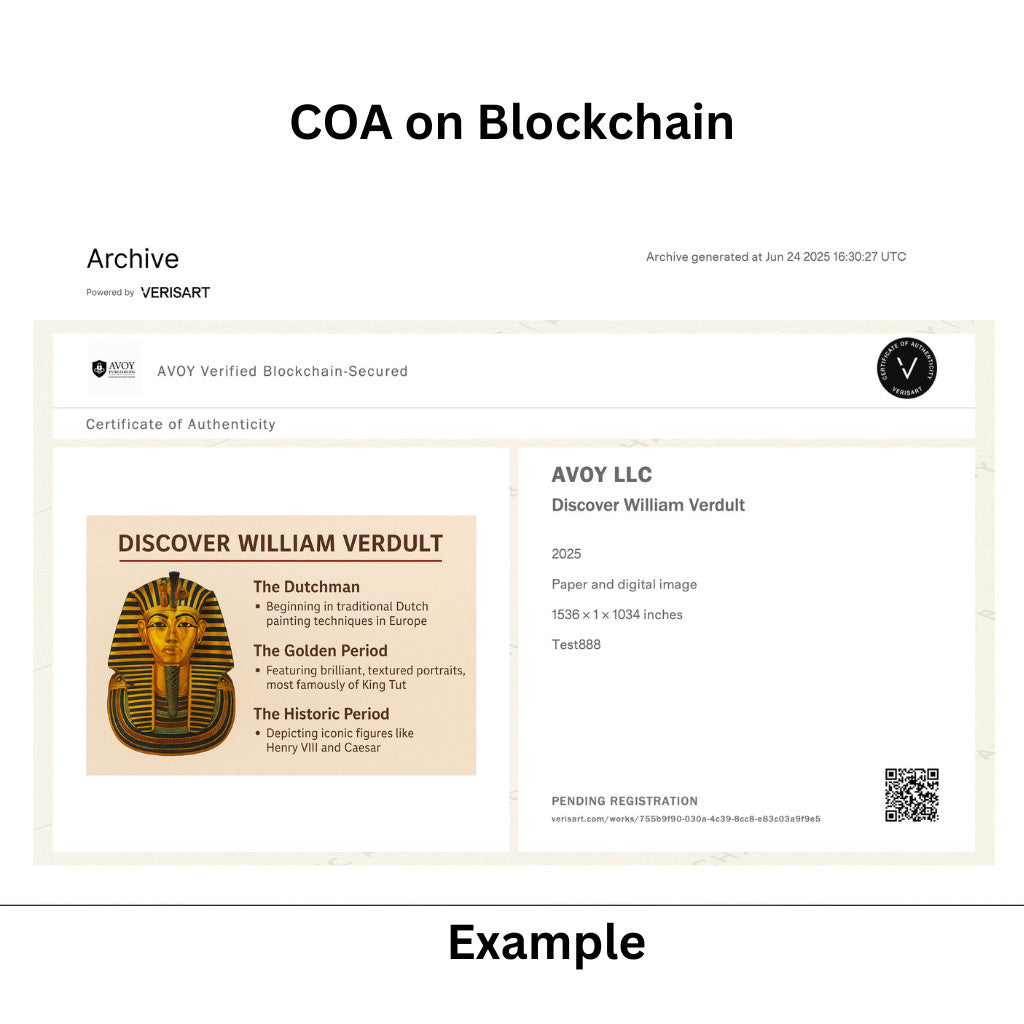 Official William Verdult COA | Blockchain Authenticated | Verisart + Mailed Cert