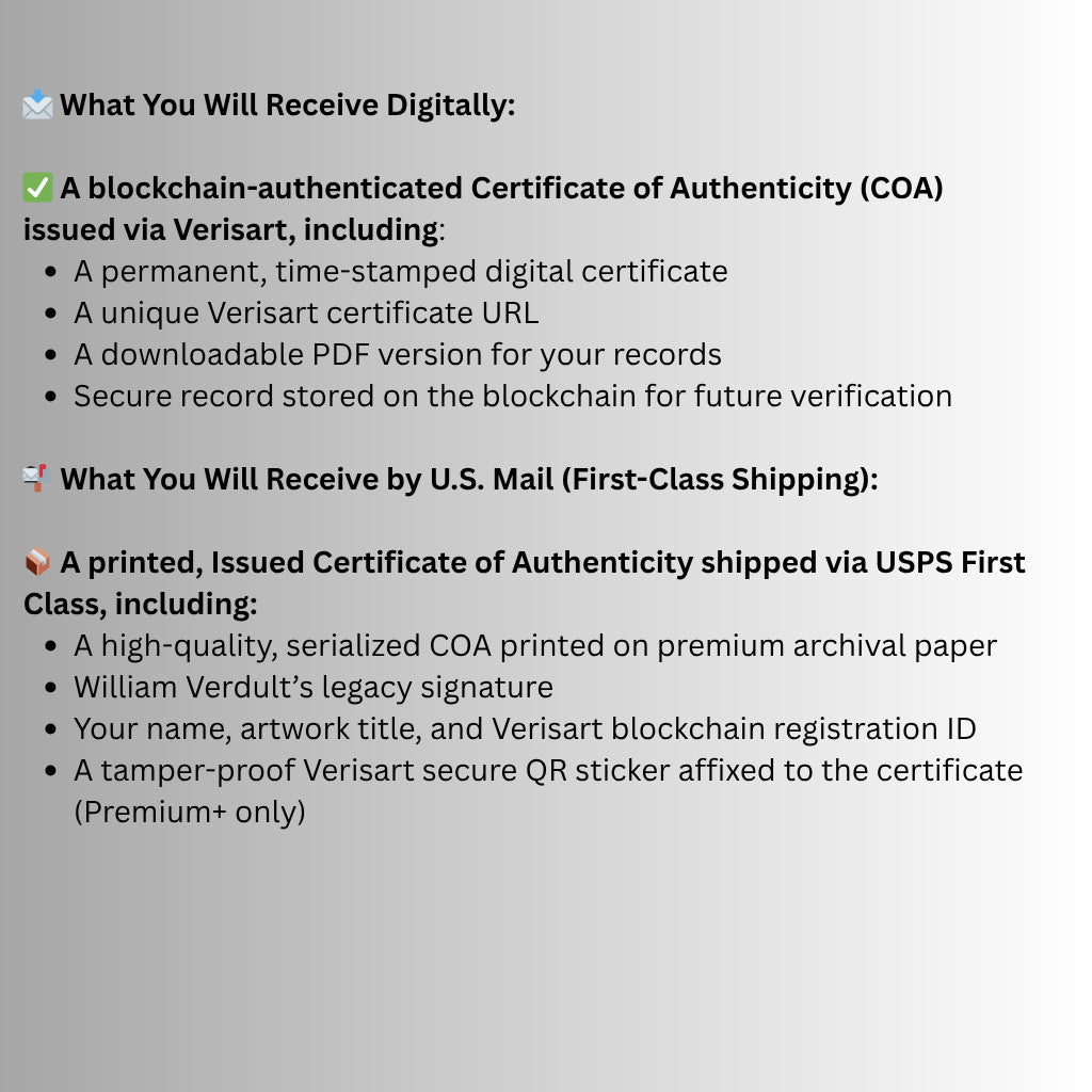 Official William Verdult COA | Blockchain Authenticated | Verisart + Mailed Cert
