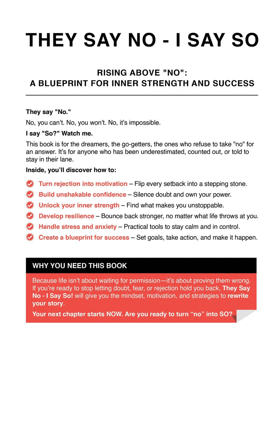 They Say No - I Say So! Rising Above 'No': A Blueprint for Inner Strength (Paperback or Hardcover)