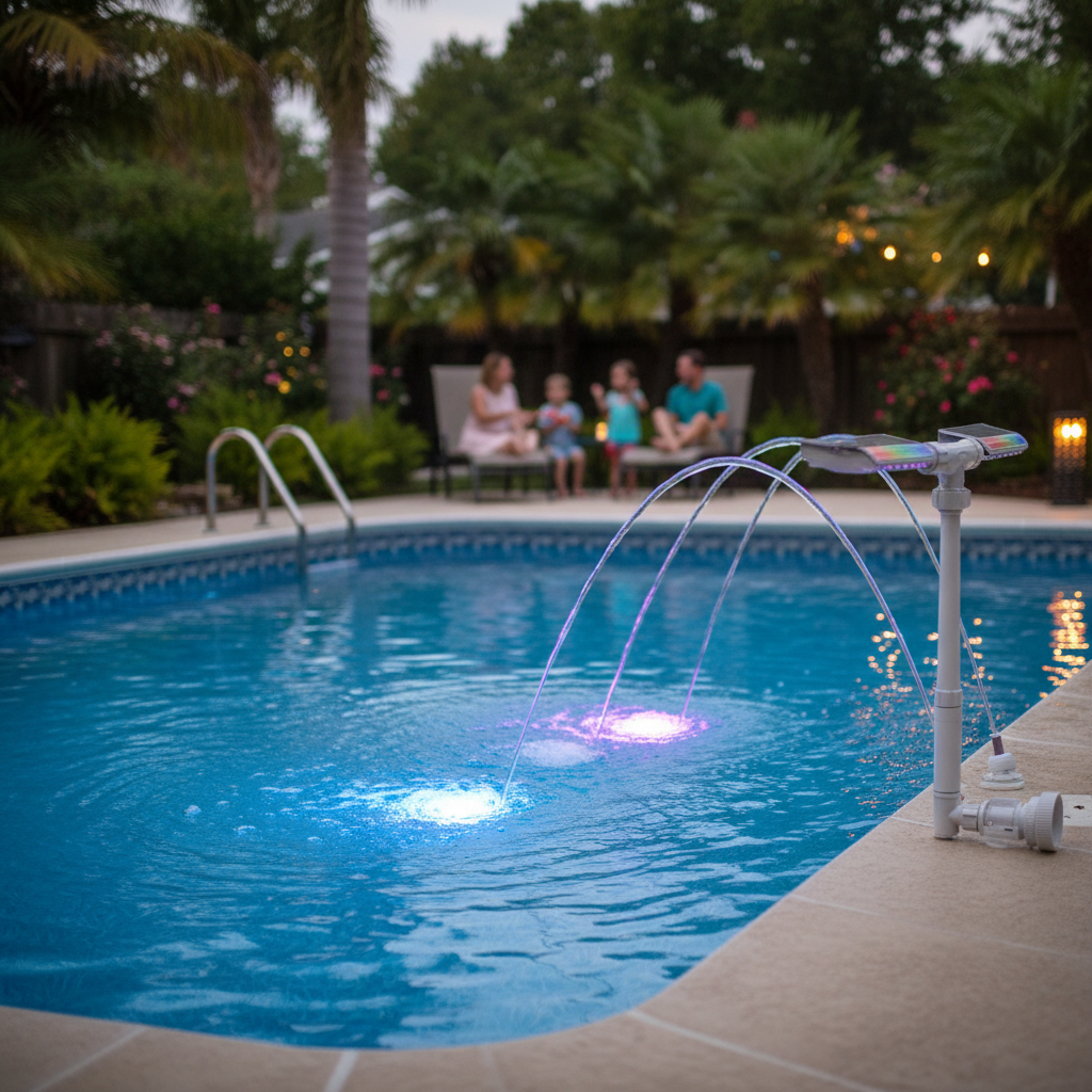 Solar Pool Fountain Light - Family Poolside