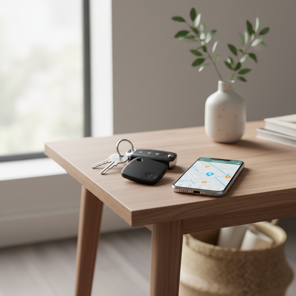 Tracker on keyring with smartphone