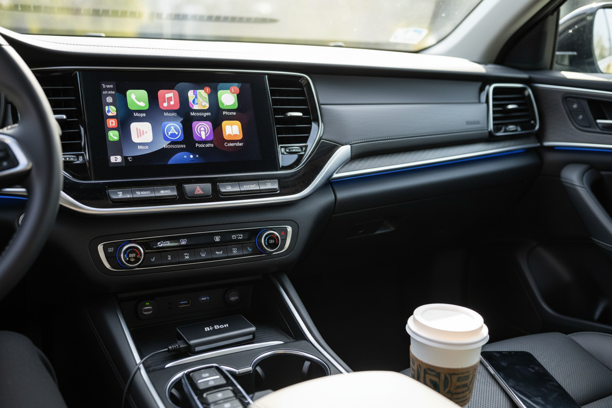 Wireless CarPlay Adapter in Car Dashboard