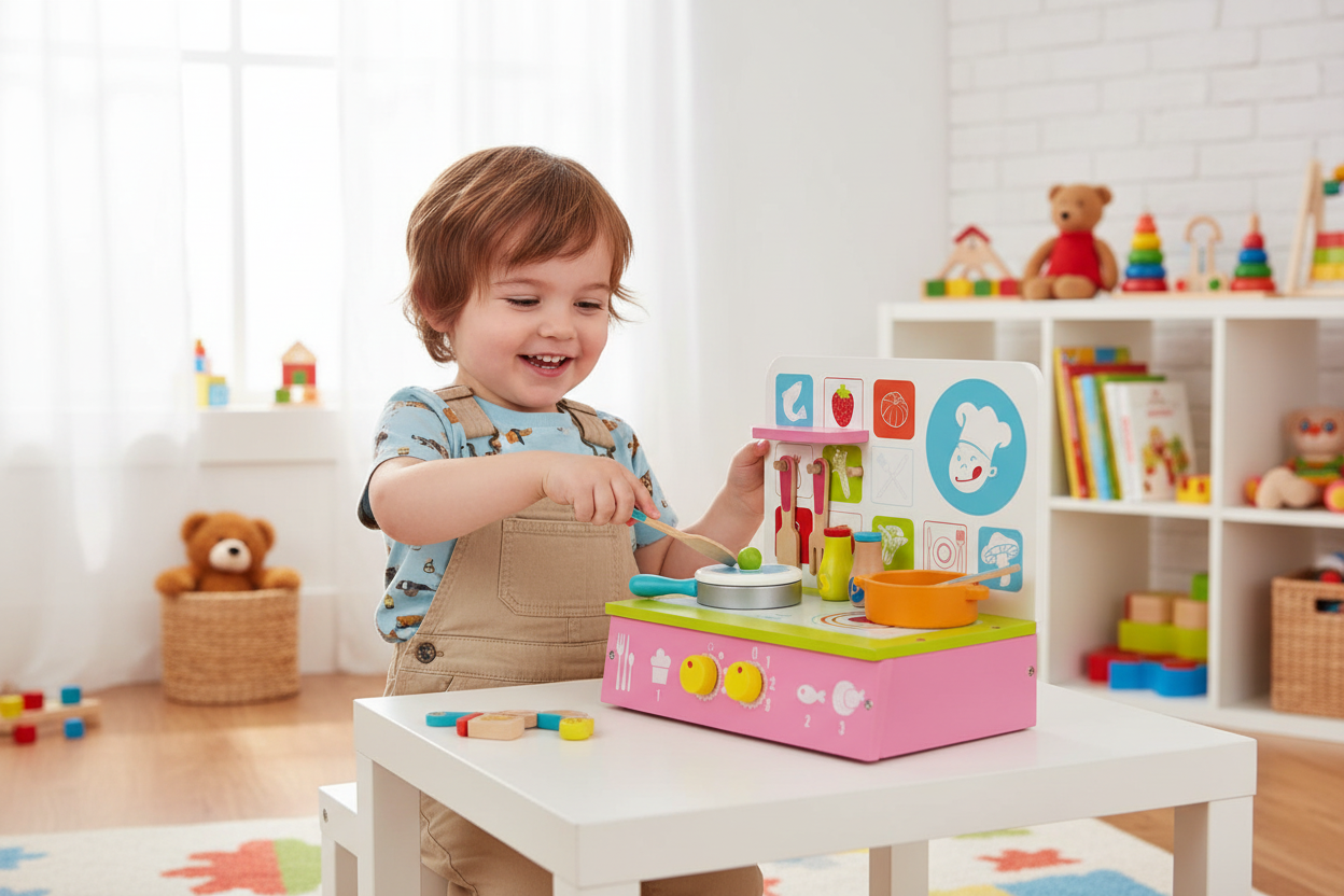 Wooden Kitchen Cooktop Lifestyle - Child in Play